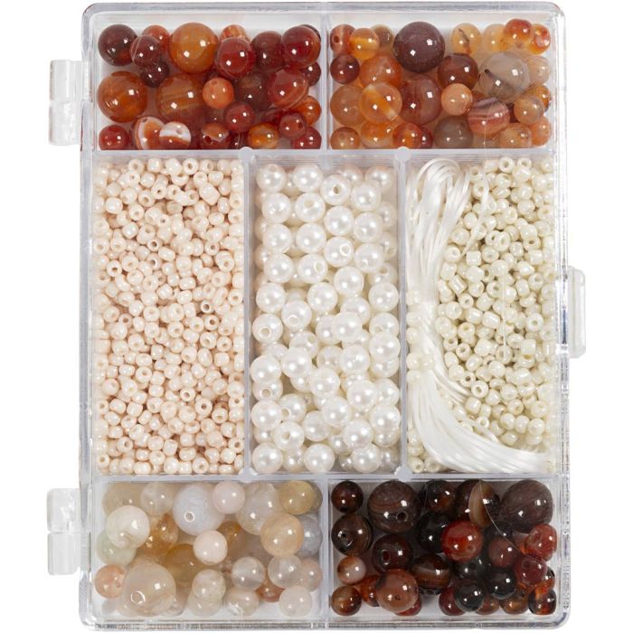 Craft Mix Jewellery, Agates, size 2,6-10 mm, hole size 0,8-1,8 mm, ca. 1480 pc, assorted colours, 1 pack