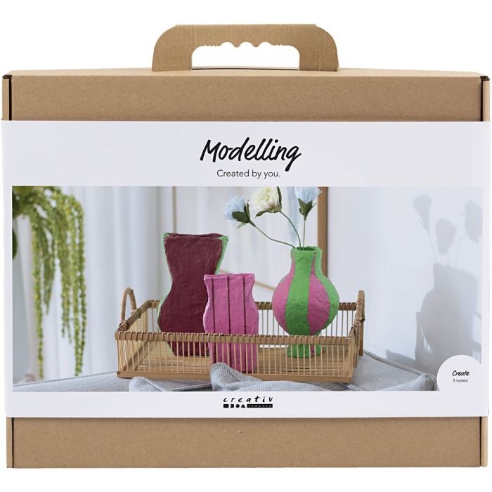Maxi Craft Kit Modelling, Papier-mâché pulp vases, assorted colours, 1 pack