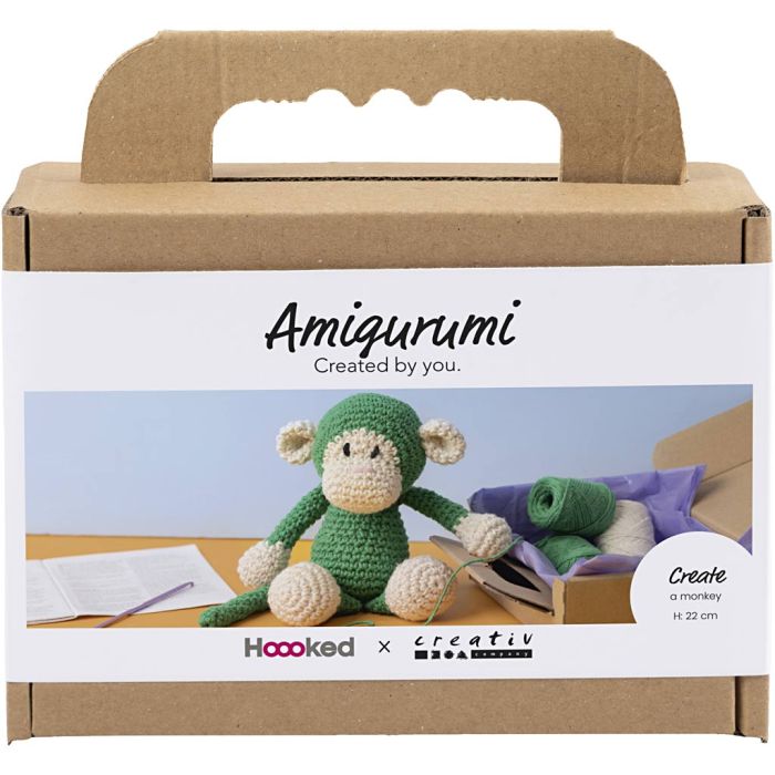 Craft Kit Amigurumi , Monkey, green, off white, 1 pack