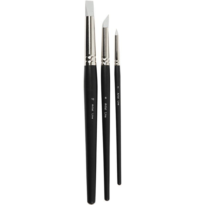 Artist Line Brush, 2+6+10, L: 19-25 cm, W: 6+10+15 mm, flat,round, 3pc/ 1 pack