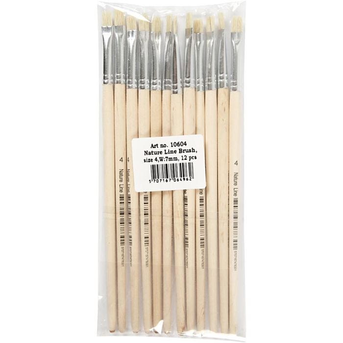 Nature Line Brushes, no. 4, L: 18,5 cm, W: 7 mm, short handles, 12 pc/ 1 pack