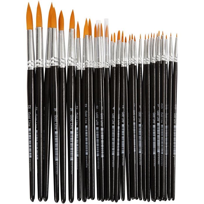 Nylon Brushes, 0+1+2+4+8+12+18+22, L: 17-21,5 cm, W: 1-7 mm, round, 36 pc/ 1 pack