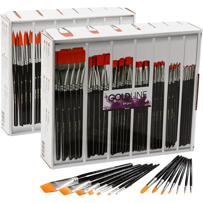 Nylon Brushes, round + flat, no. 1-22, W: 1-7 mm, 168 pc/ 1 pack