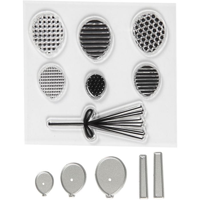 Clear stamps and cutting dies, ballon, size 3-7,5 cm, 1 pack