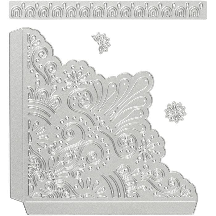 Die Cut and Embossing Folder, decorative coners, size 14,5x1,5 cm, 1 pc