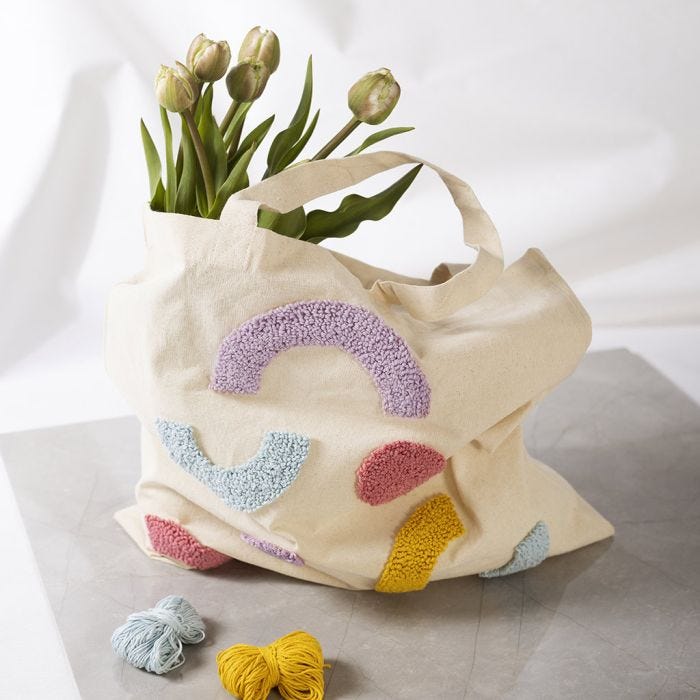 Tote bag with punch needle embroidery