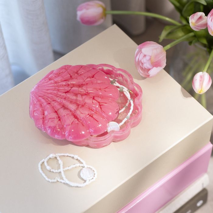 Clear bio-resin cast shell dish with lid with marbling effect