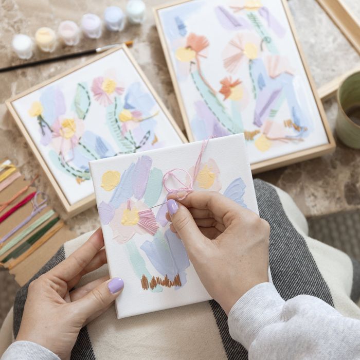 Mixed media images with acrylic and embroidery