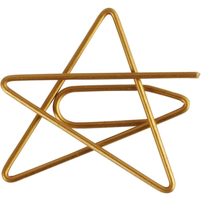 Metal Paperclips, star, size 30x30 mm, gold, 6 pc/ 1 pack