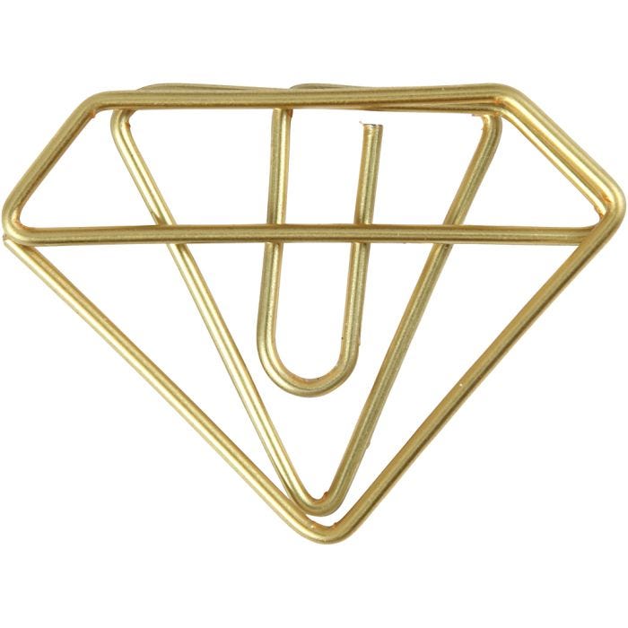 Metal Paperclips, diamond, H: 25 mm, W: 35 mm, gold, 6pc/ 1 pack