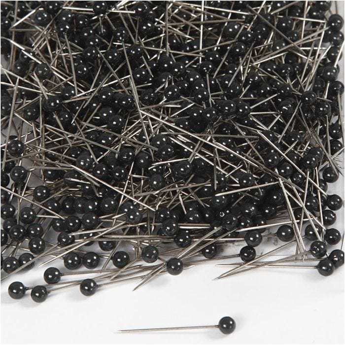 Map Pins, L: 25 mm, dia. 4 mm, black, 1000 pc/ 1 pack
