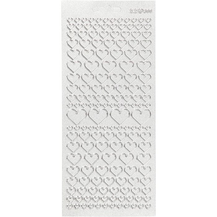 Stickers, hearts, sheet 10x23 cm, silver, 1 sheet