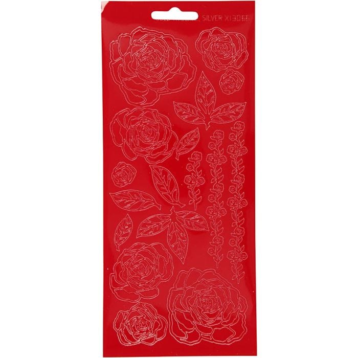 Stickers, roses, sheet 10x23 cm, red, 1 sheet