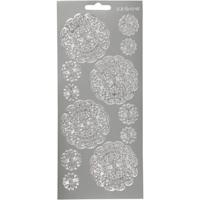 Stickers, flowers, 10x23 cm, silver, 1 sheet