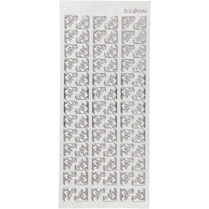 Stickers, corners, sheet 10x23 cm, silver, 1 sheet