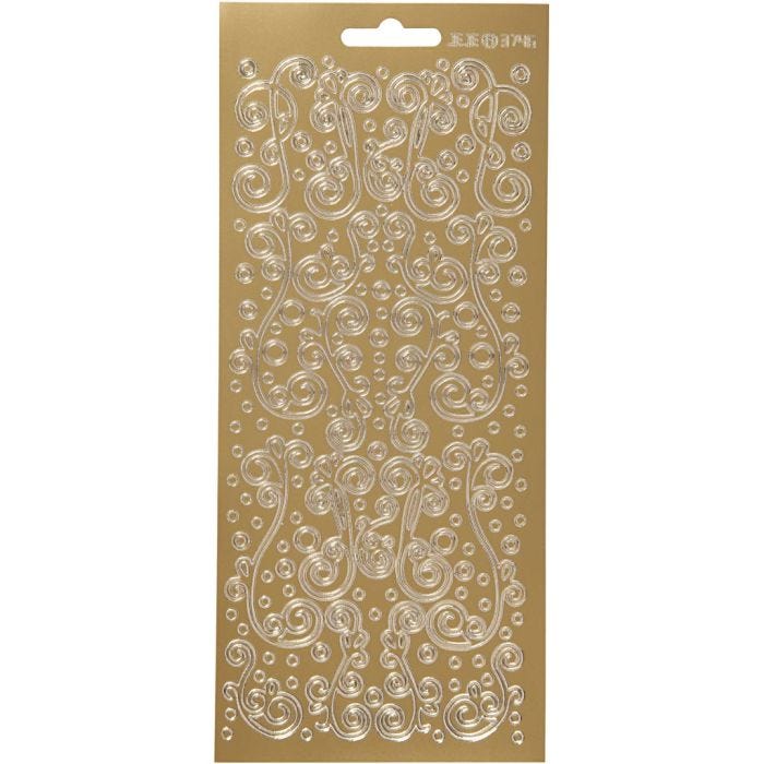 Stickers, swirl, sheet 10x23 cm, gold, 1 sheet