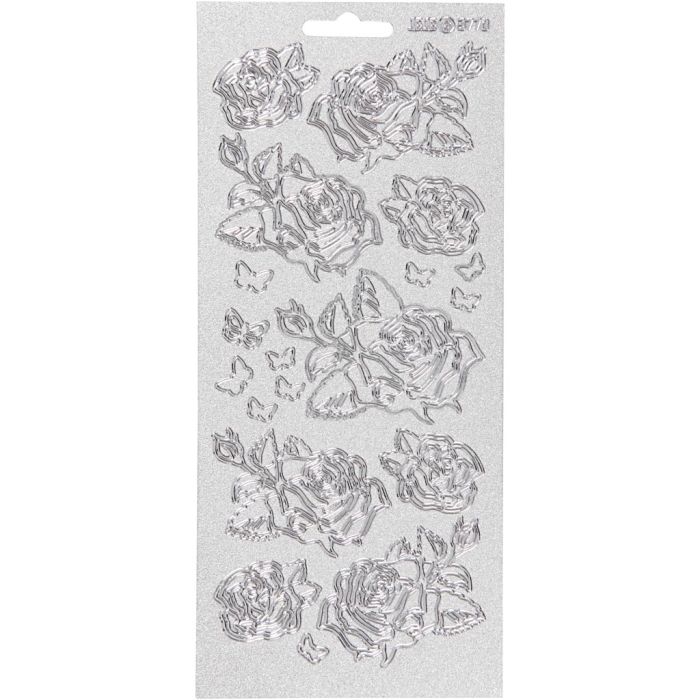 Stickers, roses, sheet 10x23 cm, silver, 1 sheet