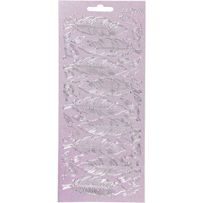 Stickers, feathers, sheet 10x23 cm, silver, 1 sheet