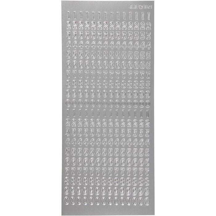 Stickers, numbers, 10x23 cm, silver, 1 sheet