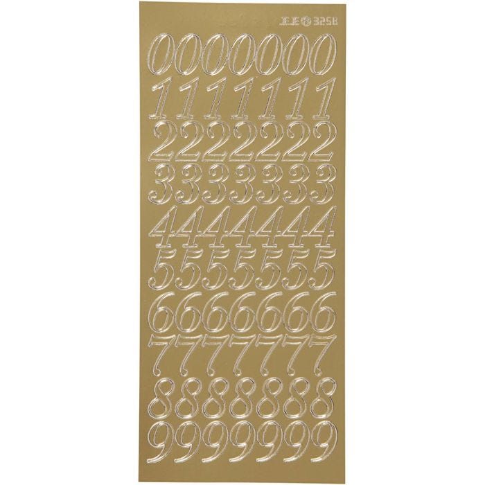 Stickers, numbers, sheet 10x23 cm, gold, 1 sheet