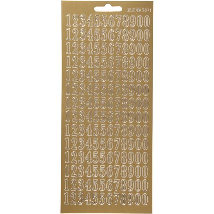 Stickers, numbers, sheet 10x23 cm, gold, 1 sheet