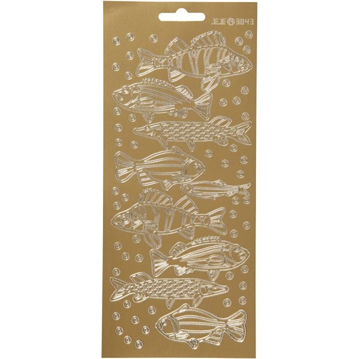 Stickers, fish, sheet 10x23 cm, gold, 1 sheet
