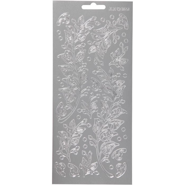 Stickers, leaves, sheet 10x23 cm, silver, 1 sheet