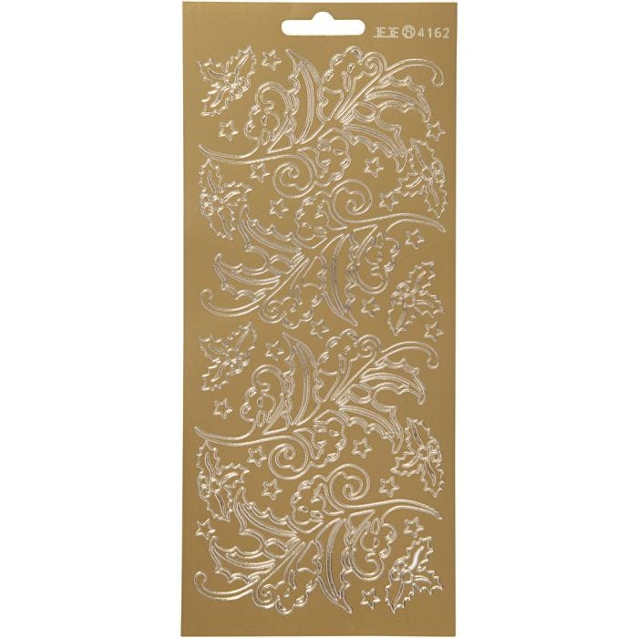 Stickers, holly, sheet 10x23 cm, gold, 1 sheet
