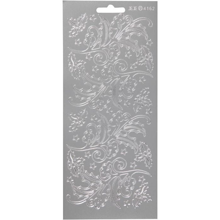 Stickers, holly, sheet 10x23 cm, silver, 1 sheet