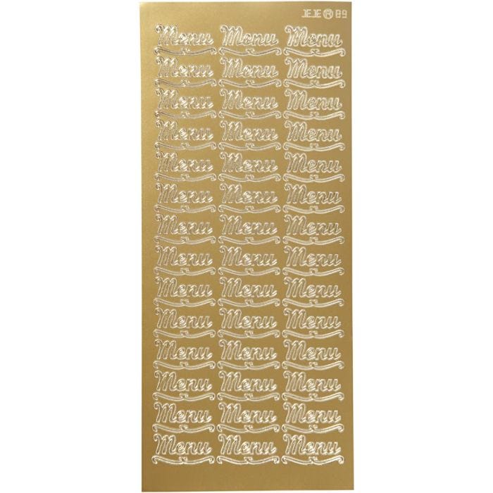 Stickers, menu, 10x23 cm, gold, 1 sheet