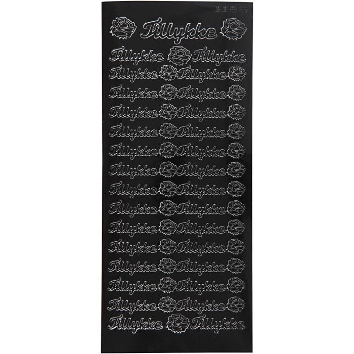 Stickers, tillykke, 10x23 cm, black, 1 sheet