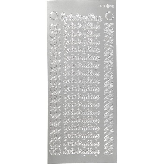 Stickers, sølvbryllup, sheet 10x23 cm, silver, 1 sheet