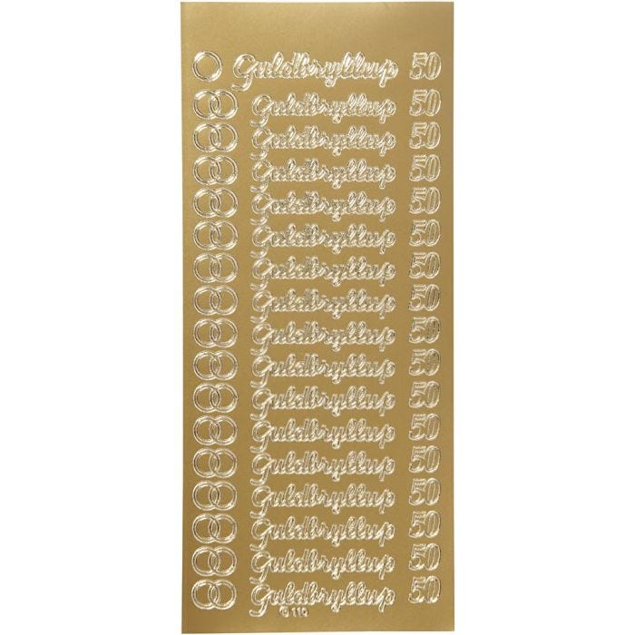Stickers, guldbryllup, sheet 10x23 cm, gold, 1 sheet