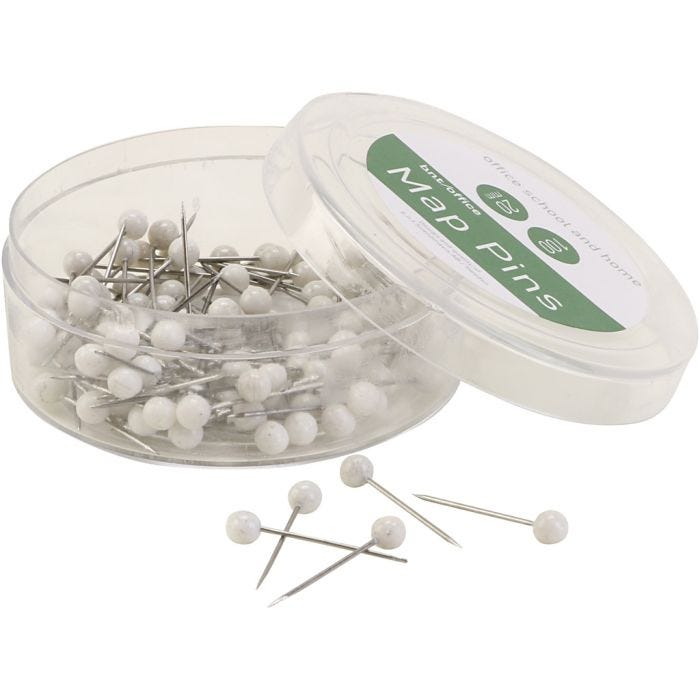 Push pins , white, 100 pc/ 1 pack