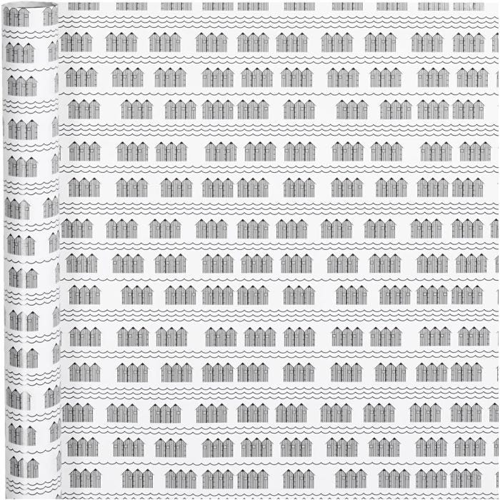 Gift wrap, bathhouse, W: 70 cm, 80 g, black, white, 4m/ 1 roll