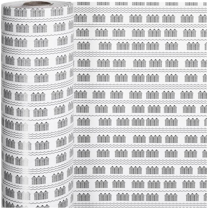 Gift wrap, bathhouse, W: 57 cm, 80 g, black, white, 150m/ 1 roll