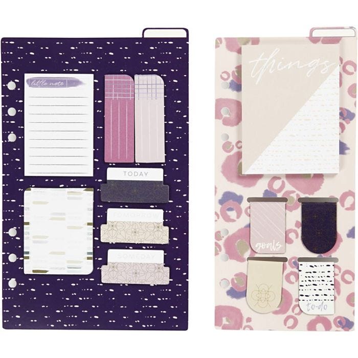 Sticky Notes assortment and book marks, size 10,3x22 + 13,8x22 cm, gold, purple, rose, 2sheet/ 1 pack