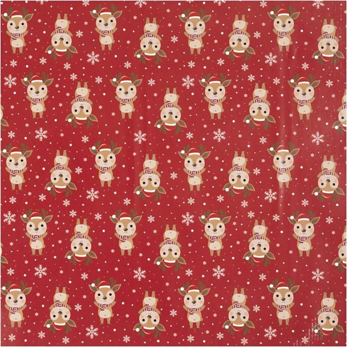 Gift wrap, Reindeer with Scarf, W: 50 cm, 80 g, dark red, 100 m/ 1 roll