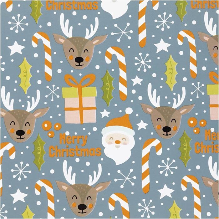 Gift wrap, Santa Claus, Christmas present, lollipop, reindeer, W: 50 cm, 80 g, grey, 100 m/ 1 roll