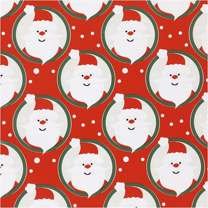 Gift wrap, Santa Claus, W: 50 cm, 80 g, red, 5 m/ 1 roll