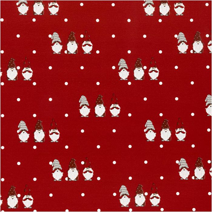 Gift wrap, Scandinavian Santa Gnome, W: 50 cm, 80 g, red, 5 m/ 1 roll