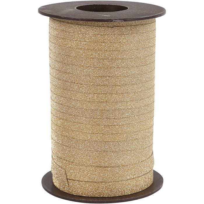 Curling Ribbon, W: 10 mm, glitter, gold, 100 m/ 1 roll