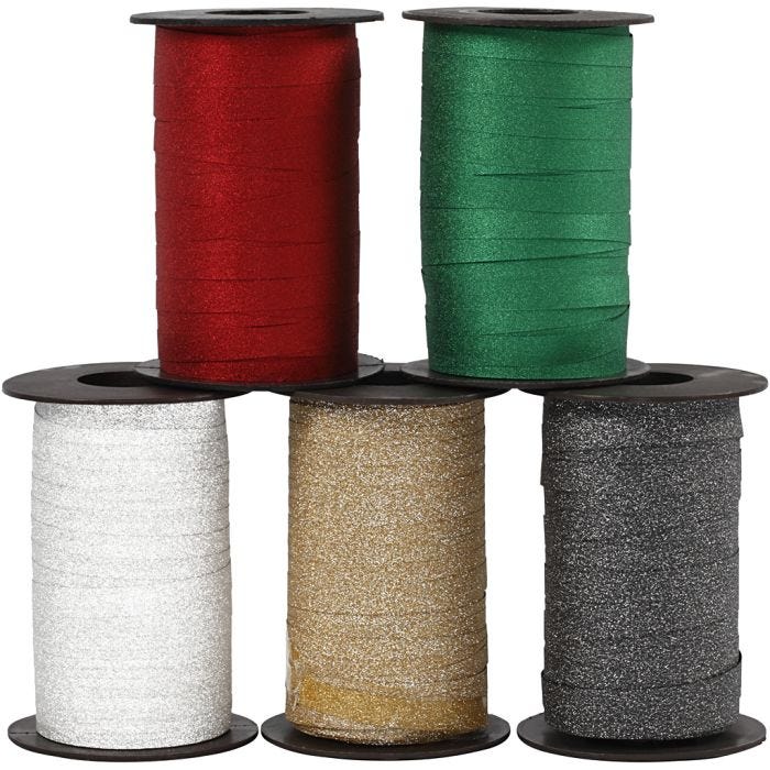 Curling Ribbon, W: 10 mm, glitter, assorted colours, 5x100 m/ 1 pack
