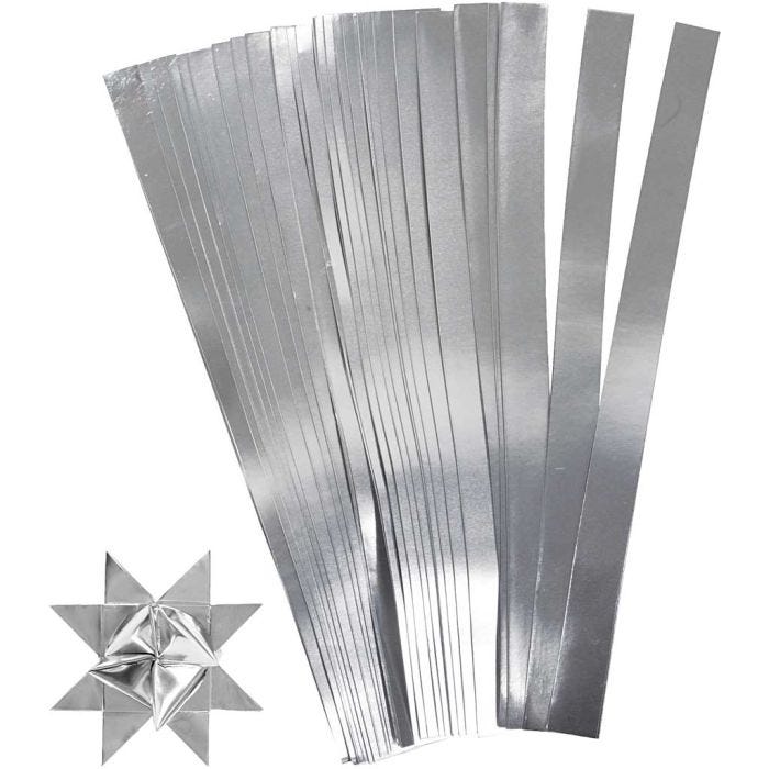 Paper Star Strips, L: 45 cm, W: 10 mm, dia. 4,5 cm, silver, 100strips/ 1 pack
