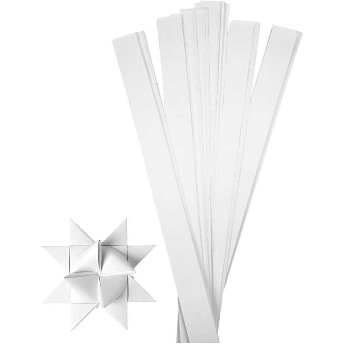 Paper Star Strips, L: 73 cm, W: 25 mm, dia. 11,5 cm, white, 100 strips/ 1 pack