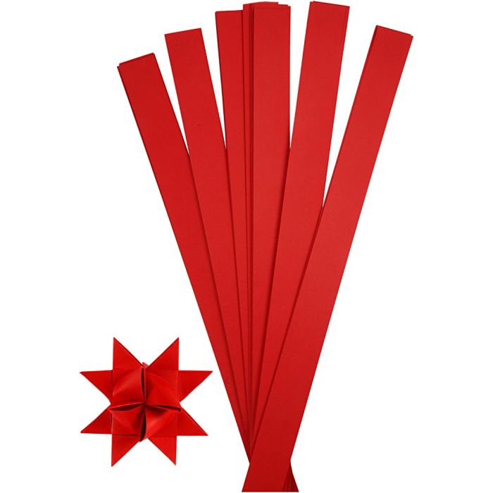 Paper Star Strips, L: 73 cm, Dia. 11,5 cm, W: 25 mm, red, 100 strips/ 1 pack