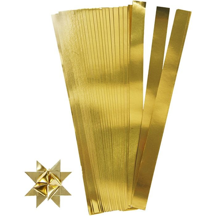Paper Star Strips, L: 73 cm, W: 25 mm, dia. 11,5 cm, gold, 100 strips/ 1 pack