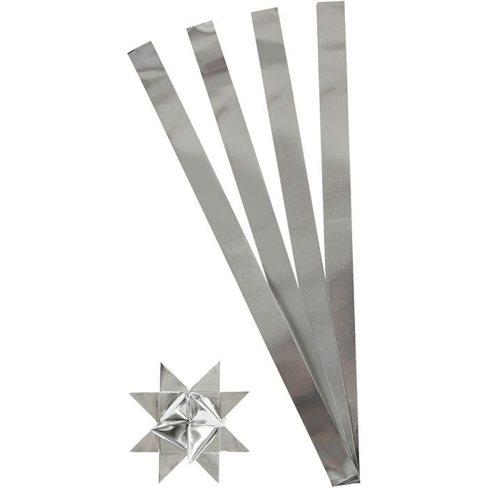 Paper Star Strips, L: 73 cm, dia. 11,5 cm, W: 25 mm, silver, 100strips/ 1 pack