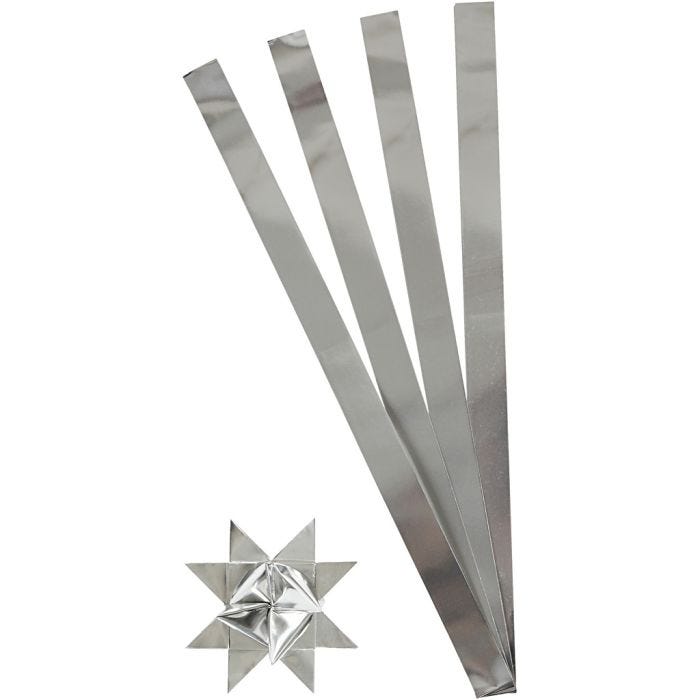 Paper Star Strips, L: 73 cm, Dia. 11,5 cm, W: 25 mm, silver, 100 strips/ 1 pack