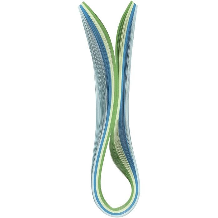 Quilling Paper Strips, L: 78 cm, W: 5 mm, 120 g, blue, green, lime green, turquoise, 100 pc/ 1 pack